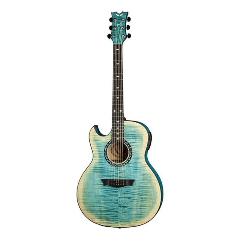 Dean Guitar Exhibition FM Left Handed Cutaway Electro Acoustic Guitar – Flamed Faded Denim