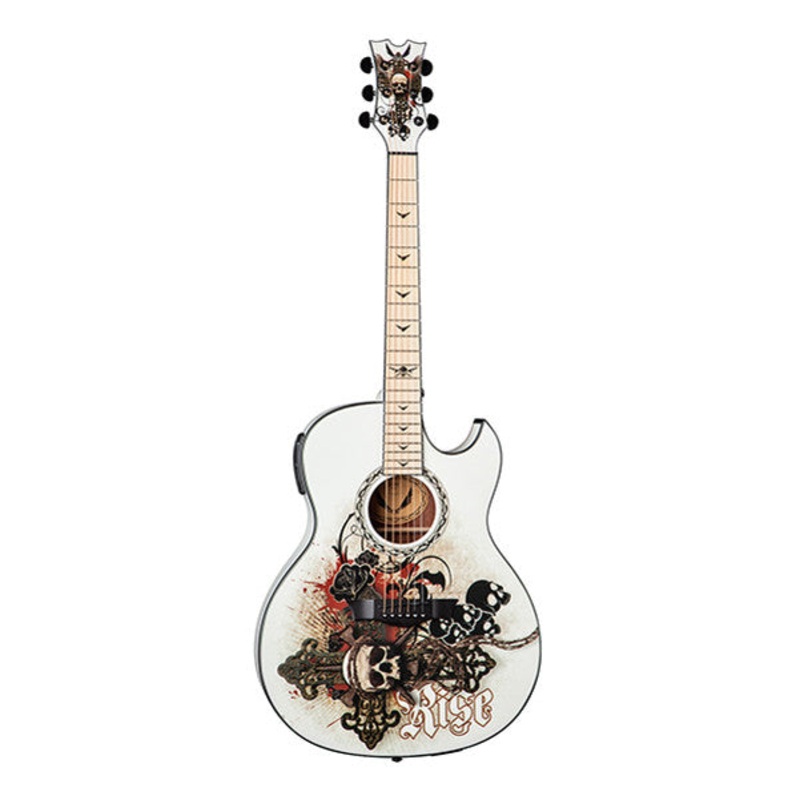 Dean Guitar Exhibition Resurrection Cutaway Electro Acoustic Guitar – White with Resurrection Graphics