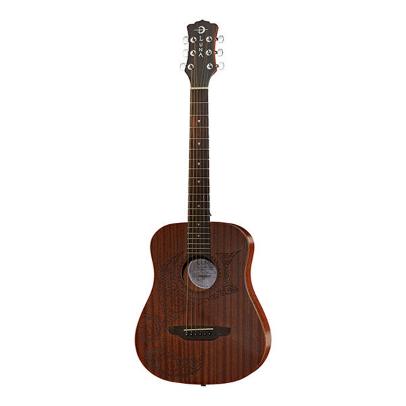 Luna Guitars Safari Polynesian Tattoo Dreadnought Acoustic Guitar – Natural Matte