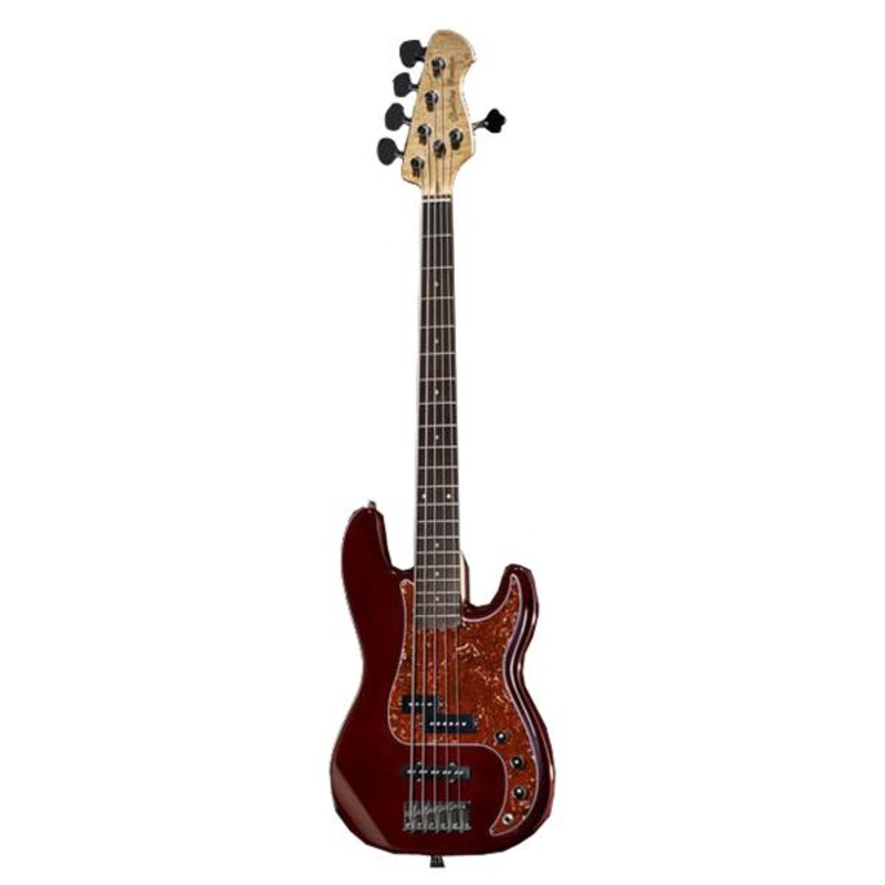 Harley Benton PJ-5 Deluxe Series 5-Strings Electric Bass Guitar – Hot Rod Trans Red