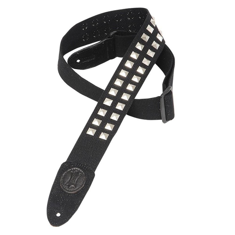 Levys MSSC8SD-XL-BLK Rows of Studs Cotton 2 Inch Guitar Strap- Black