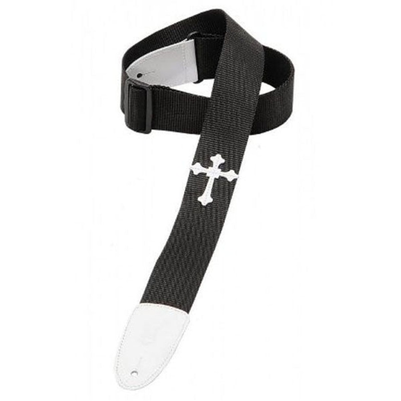 Levys 2inch DM5HC Black Polypropylene with Holy Cross Guitar Strap