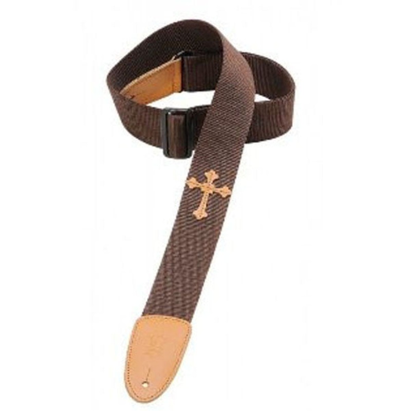 Levys 2inch DM5HC Brown Polypropylene with Holy Cross Guitar Strap