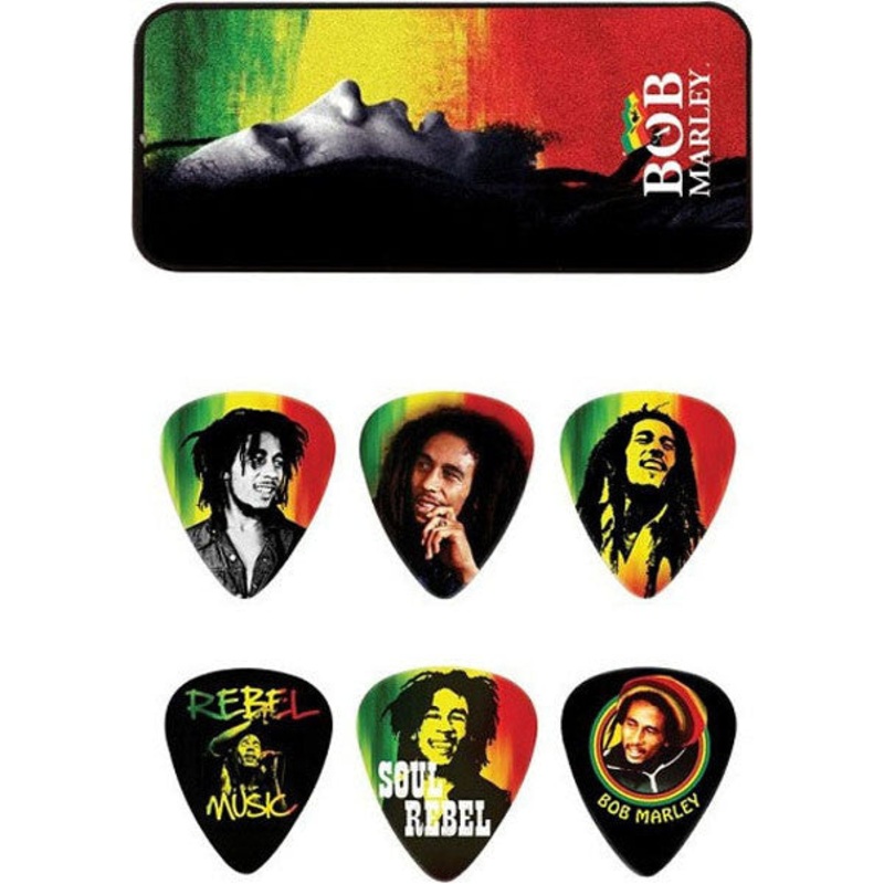 Dunlop BOB-PT01M Bob Marley Rasta Man Pick Tin with 6 Medium Picks
