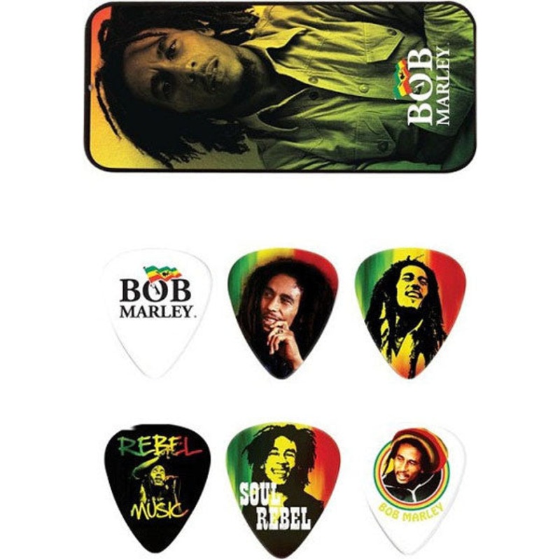 Dunlop BOB-PT02H Bob Marley Rasta Man Pick Tin with 6 Heavy Picks