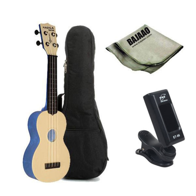 Kala MK-SWT Makala Waterman Soprano Standard Ukulele – Translucent Blue Bundle